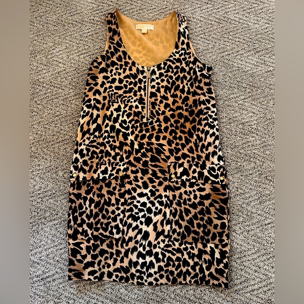 Michael Kors Leopard Print Zip Up Shift Dress Small
